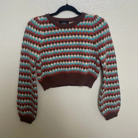 Chevron Boho Wide Puff Knit Hipster Hippie Chic Glam Cottage Sweater Pullover - Picture 1 of 4
